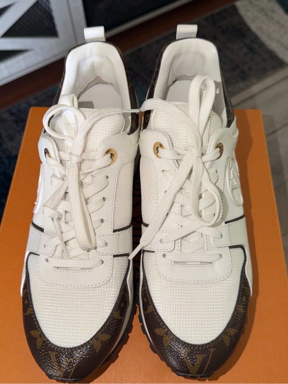 Louis Vuitton White & Brown Monogram Run Away Sneaker-37 1/2 - Picture 4 of 9